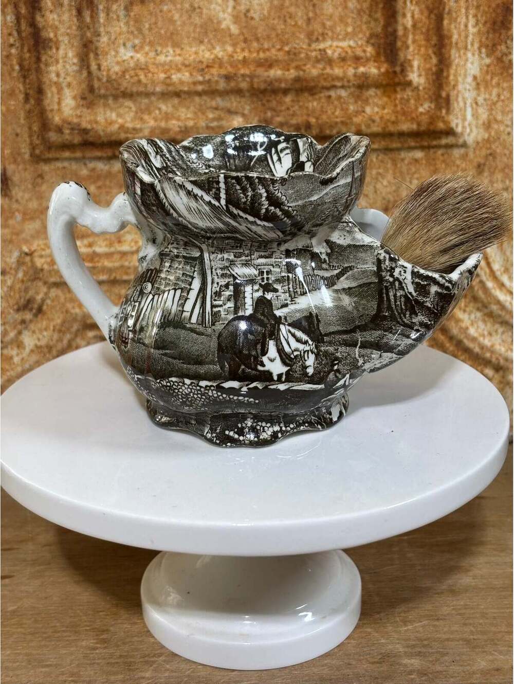 Brown Transferware Shaving Mug Set made in England